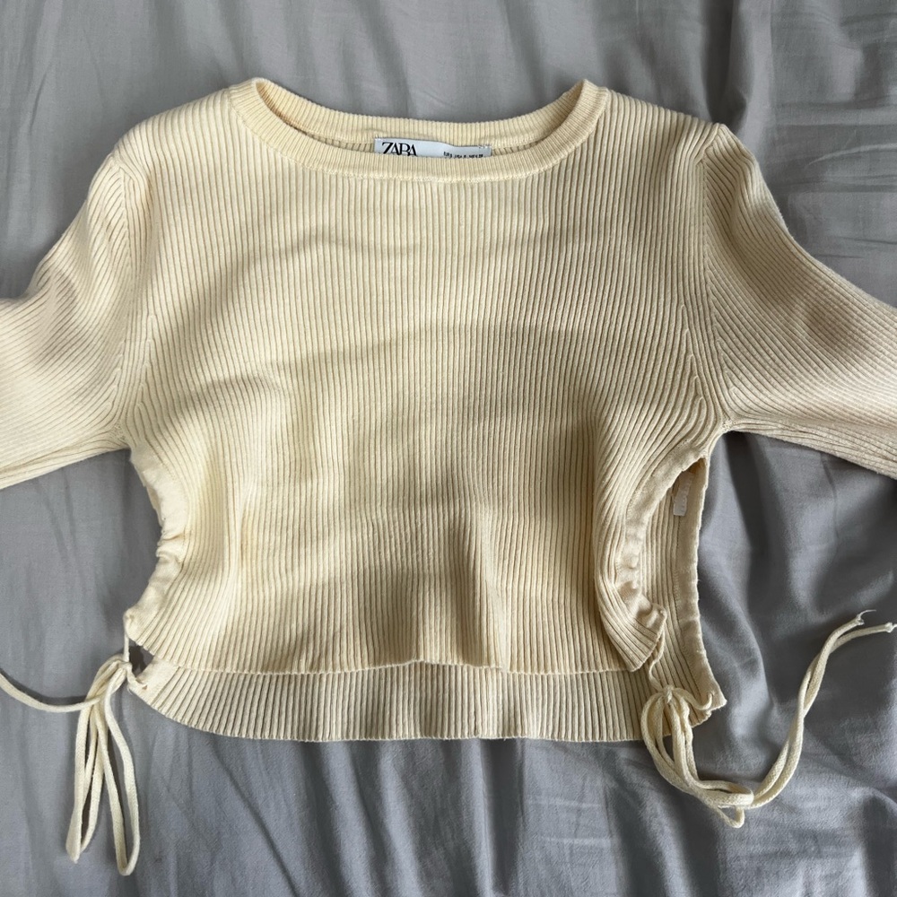 Zara keyhole tie ribbed cropped sweater
